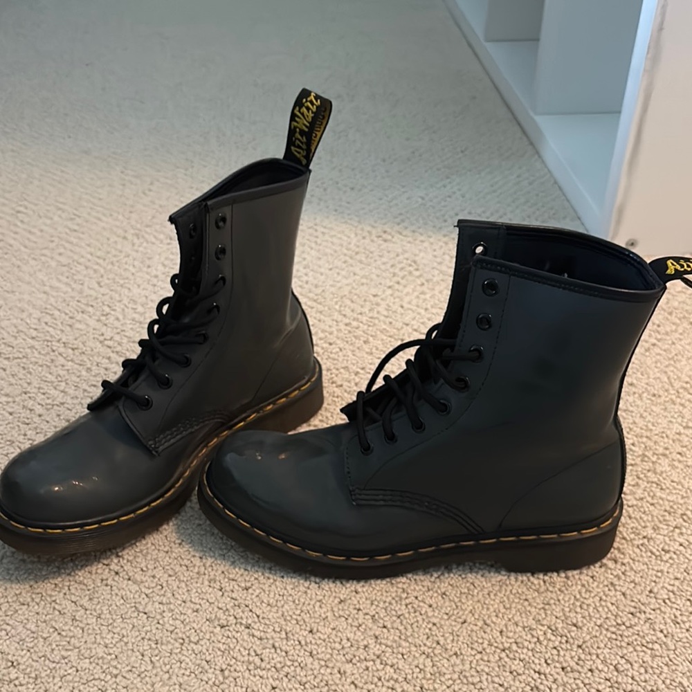 Dr. Marten’s Patent Leather Grey Lace-Up Boots